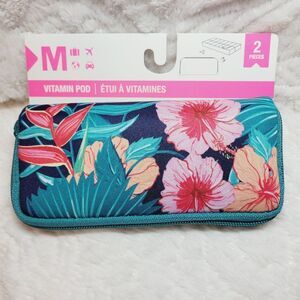 My Tagalongs Organizer 2 Pcs Tropical Floral Zip Case 14 Compartment Box New OOS